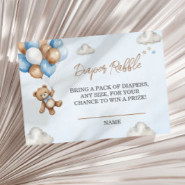 Tarjeta De Recepción Blue Tan Teddy Bear Globos Diaper Raffle