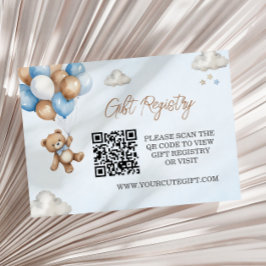 Tarjeta De Recepción Blue Tan Teddy Bear Globos Registro de Bebés Códig