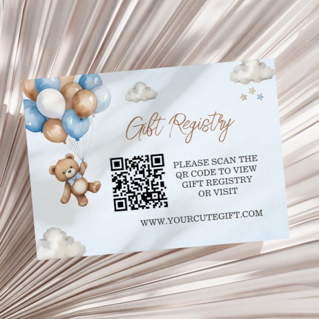 Tarjeta De Recepción Blue Tan Teddy Bear Globos Registro de Bebés Códig (Subido por el creador)
