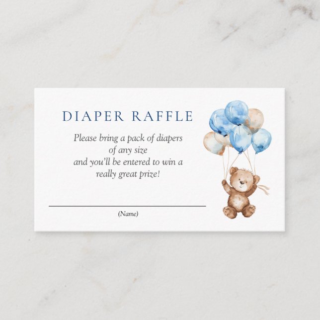 Tarjeta De Recepción Blue Teddy Bear Baby Shower Diaper Raffle (Anverso)