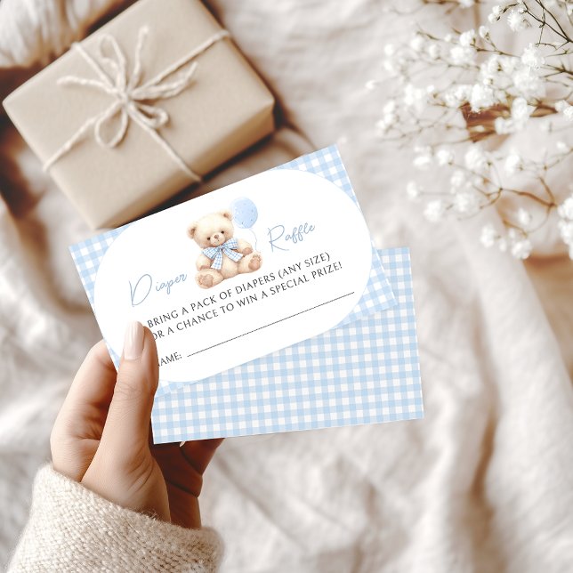 Tarjeta De Recepción Blue Teddy Bear Balloon Bebé Diaper Raffle (Subido por el creador)