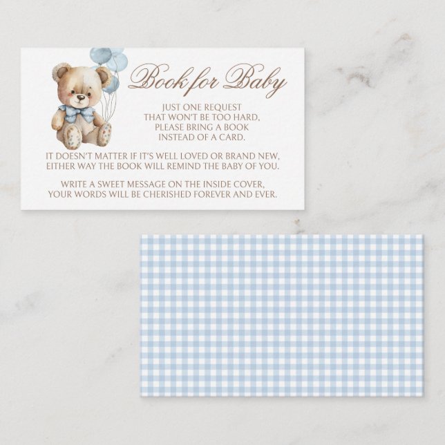 Tarjeta De Recepción Blue Teddy Bear Bow Balloon Baby Diaper Raffle (Anverso / Reverso)