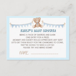 Tarjeta De Recepción Blue Teddy Bear Diaper Raffle Insert