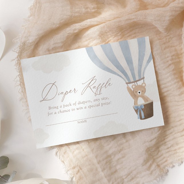 Tarjeta De Recepción Blue Teddy Bear Hot Air Balloon Diaper Raffle (Subido por el creador)