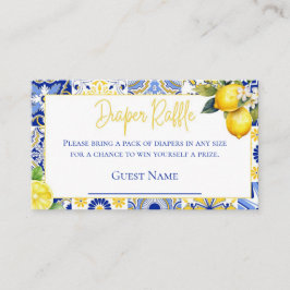 Tarjeta De Recepción Blue Tiles Lemon Baby Shower Diaper Raffle