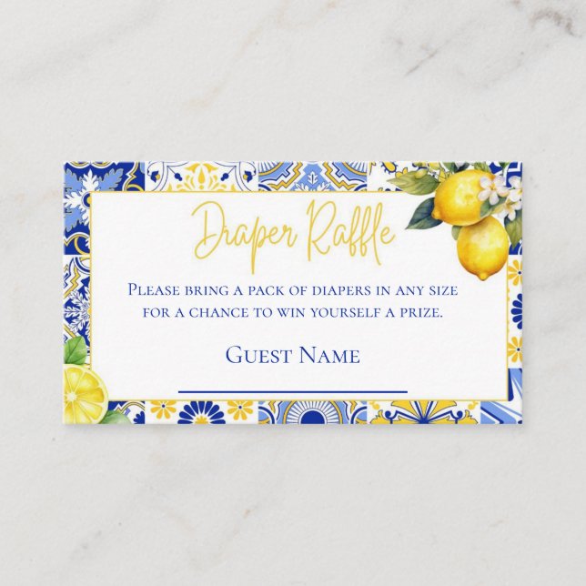 Tarjeta De Recepción Blue Tiles Lemon Baby Shower Diaper Raffle (Anverso)