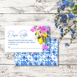 Tarjeta De Recepción Blue Tiles Lemons Bougainvillea diaper raffle