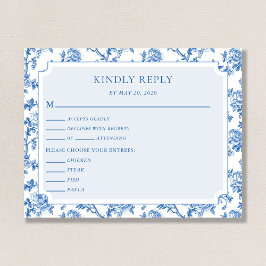 Tarjeta De Recepción Blue Toile de Jouy Wedding Response Enclosure Card