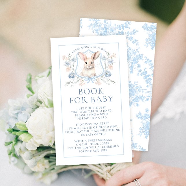 Tarjeta De Recepción Blue Toile Escudo Bunny Book for Baby Boy Shower (Subido por el creador)