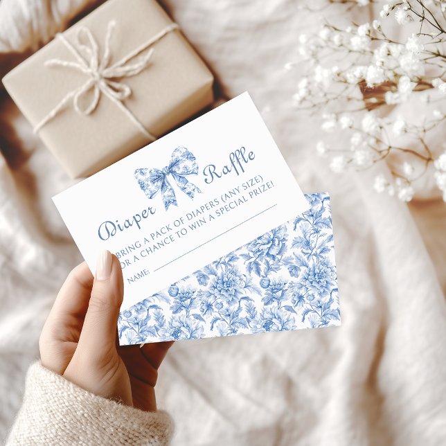 Tarjeta De Recepción Blue Toile francés Bow Baby Shower Diaper Raffle (Subido por el creador)