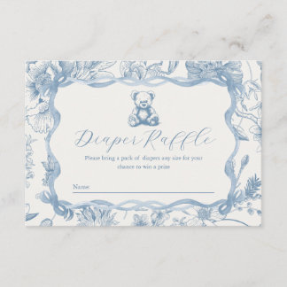 Tarjeta De Recepción Blue Toile Teddy Bear Baby Shower Diaper Raffle