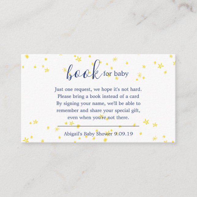 Tarjeta De Recepción Blue Twinkle Little Star Book Request Baby Shower (Anverso)