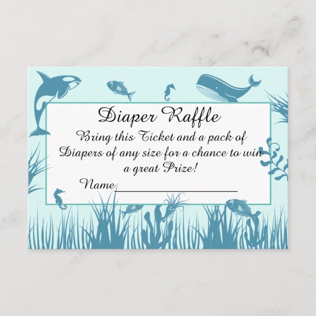 Tarjeta De Recepción Blue Under Sea Baby Shower Diaper Raffle (Anverso)