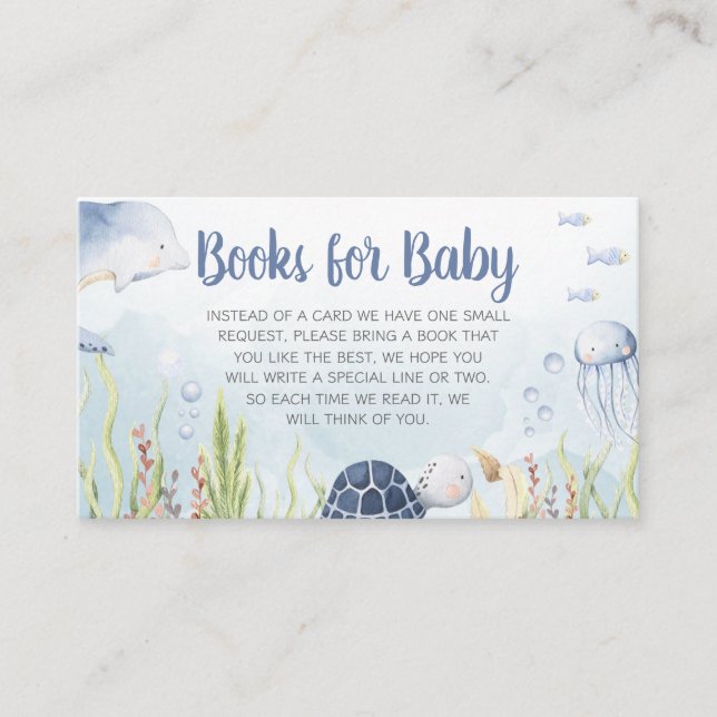 Tarjeta De Recepción Blue Under the Sea Baby Shower Books for Baby (Anverso)