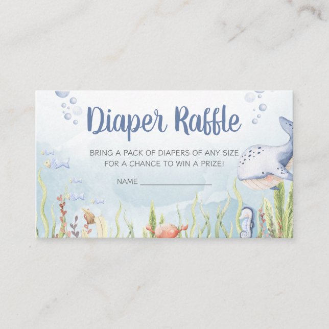 Tarjeta De Recepción Blue Under the Sea Baby Shower Diaper Raffle (Anverso)