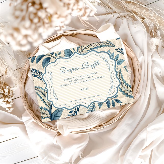 Tarjeta De Recepción Blue Vintage Botanical Diapper Raffle (Subido por el creador)