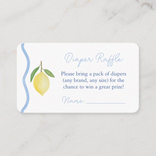 Tarjeta De Recepción Blue Wavy Line Lemon Diaper Raffle Baby Shower (Anverso)