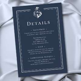 Tarjeta De Recepción Blue White Minimal Nautical Anchor Coastal Wedding