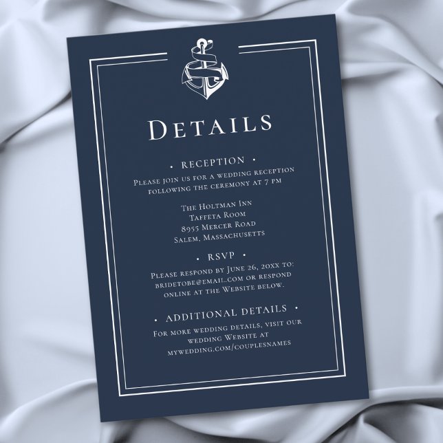 Tarjeta De Recepción Blue White Minimal Nautical Anchor Coastal Wedding (Blue White Minimal Nautical Anchor Coastal Wedding Details Enclosure Card)