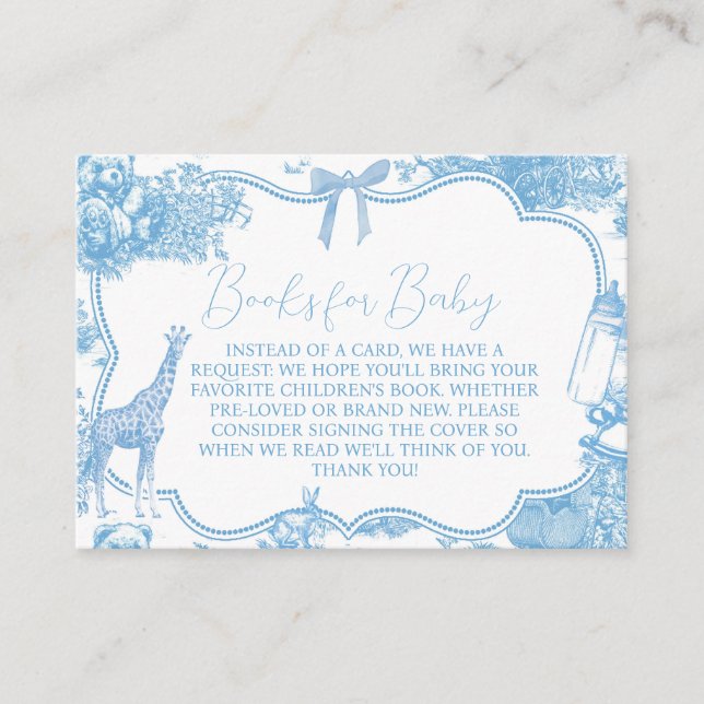 Tarjeta De Recepción Blue White Toile de Jouy Bear Baby Shower Boys (Anverso)