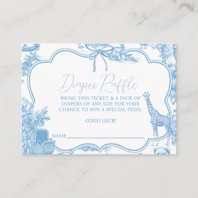 Tarjeta De Recepción Blue White Toile de Jouy Bear Baby Shower Diaper (Anverso)