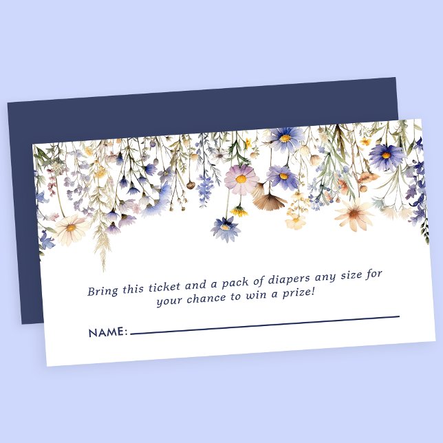 Tarjeta De Recepción Blue Wildflower Boho Baby Shower Diaper Raffle (Subido por el creador)