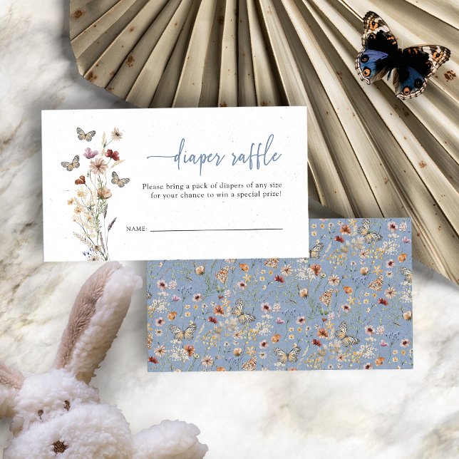 Tarjeta De Recepción Blue Wildflower Diaper Raffle (Dusty Blue Boho Wildflower Diaper Raffle Enclosure Card by Painted Paperie
)