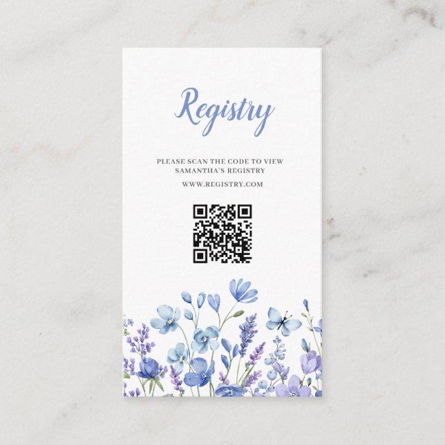 Tarjeta De Recepción Blue Wildflower Floral Registry Brillante Shower (Anverso)