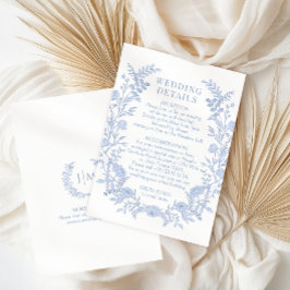 Tarjeta De Recepción Blue Wildflower Floral Toile Wedding Details