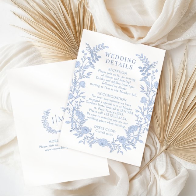 Tarjeta De Recepción Blue Wildflower Floral Toile Wedding Details (Subido por el creador)