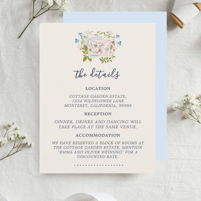 Tarjeta De Recepción Blue Wildflowers Romantic Garden Wedding (Blue Wildflowers Romantic Garden Wedding Enclosure Card)