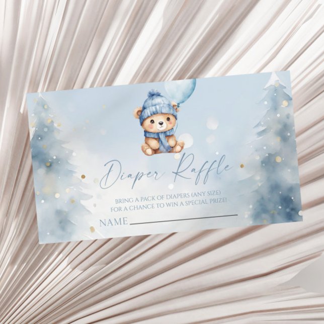 Tarjeta De Recepción Blue Winter Teddy Bear Baby Shower Diaper Raffle (Subido por el creador)