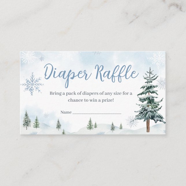 Tarjeta De Recepción Blue Winter Wonderland Baby Shower Diaper Raffle (Anverso)