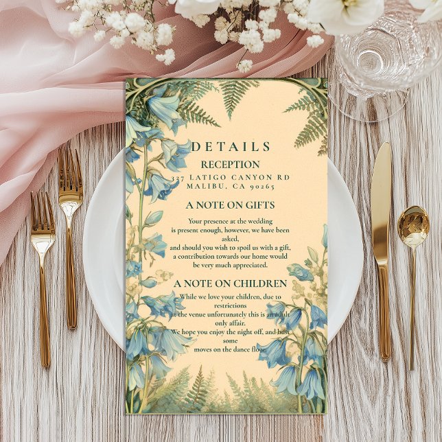 Tarjeta De Recepción Bluebell Art Nouveau Wedding (Subido por el creador)