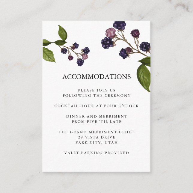 Tarjeta De Recepción Blueberry | Alojamiento en Hotel BODA (Anverso)