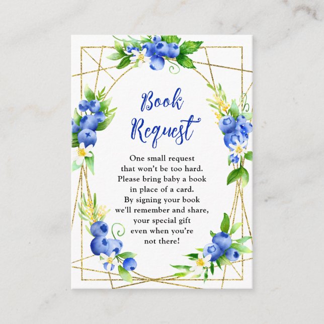 Tarjeta De Recepción Blueberry Floral Baby Shower Book Request (Anverso)