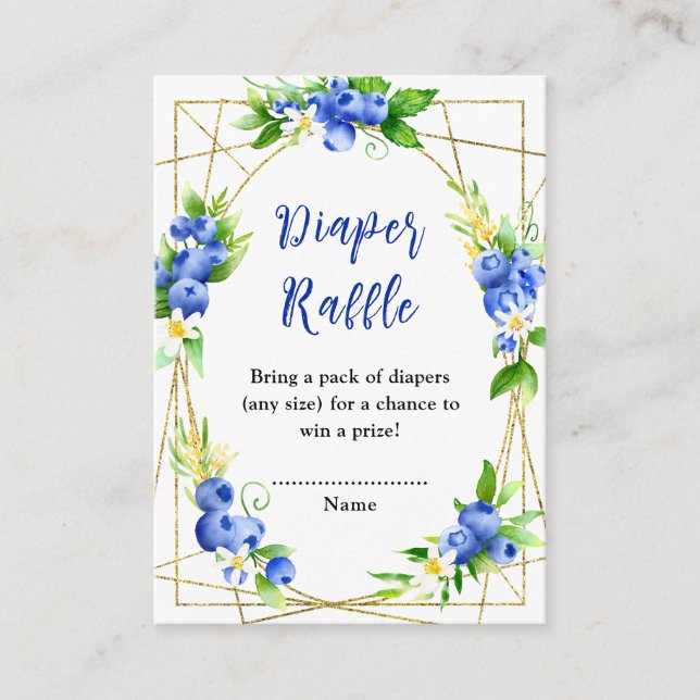 Tarjeta De Recepción Blueberry Floral Baby Shower Diaper Raffle (Anverso)