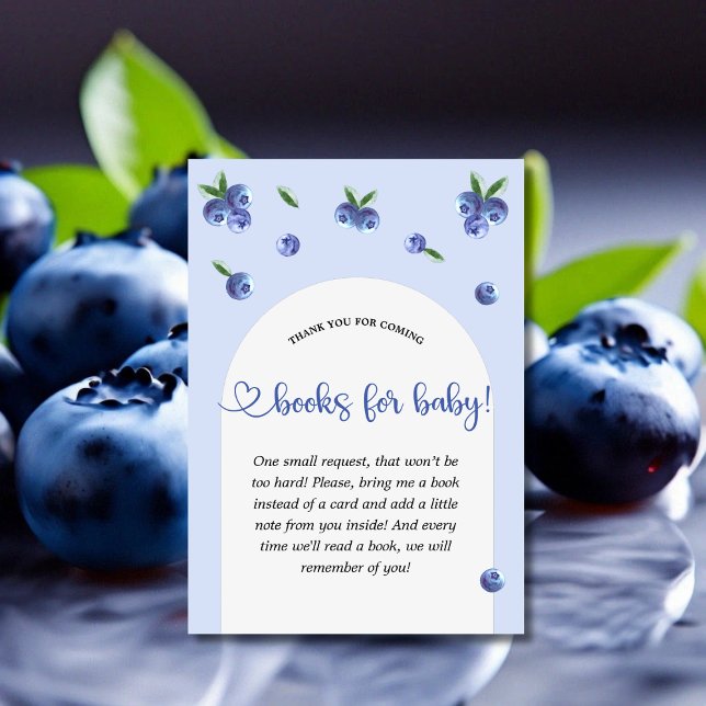Tarjeta De Recepción Blueberry Sweet Boy Baby Shower Books para el bebé (Blueberry Sweet Boy Baby Shower Books for Baby Enclosure Card)