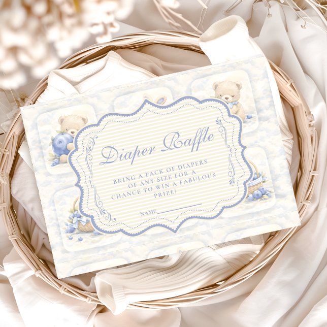 Tarjeta De Recepción Blueberry Teddy Garden Toile Diapper Raffle (Subido por el creador)