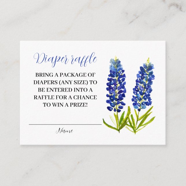 Tarjeta De Recepción Bluebonnets Texas Floral Diaper Raffle Baby Shower (Anverso)