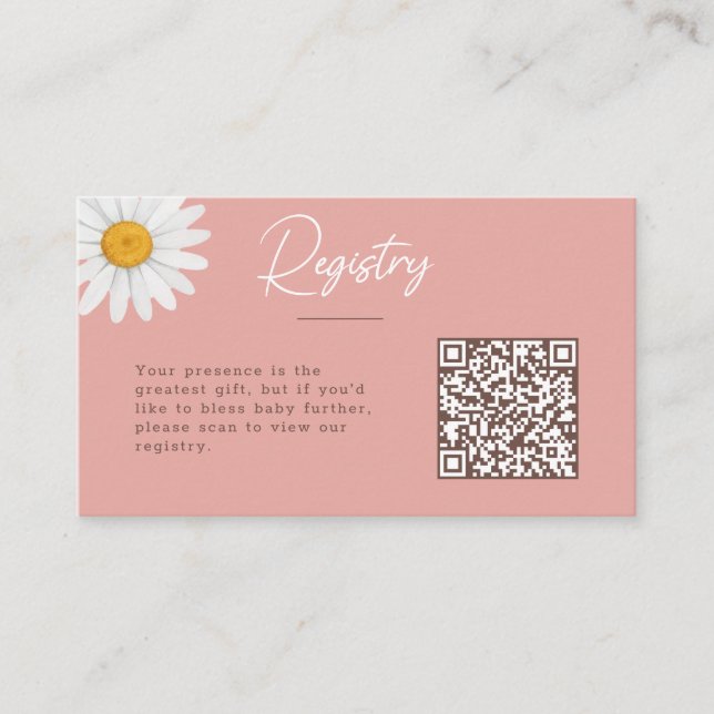 Tarjeta De Recepción Blush Pink Daisy Floral Baby Shower Registry (Anverso)
