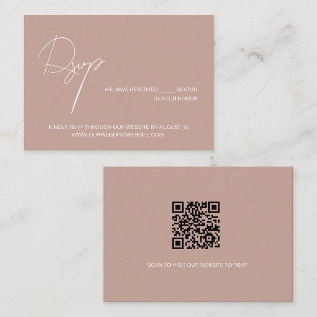 Tarjeta De Recepción Blush pink elegant script wedding website RSVP (Anverso / Reverso)