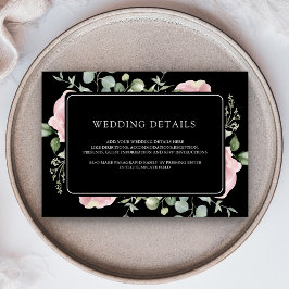 Tarjeta De Recepción Blush Pink Floral Eucalyptus Black Wedding Details
