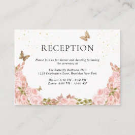 Tarjeta De Recepción Blush Pink Floral Gold Butterfly Quinceanera