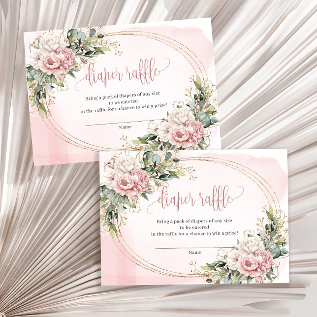 Tarjeta De Recepción Blush Pink Floral Greenery Baby Shower Raffle Card (Blush Pink Floral Greenery Baby Shower Raffle Card)