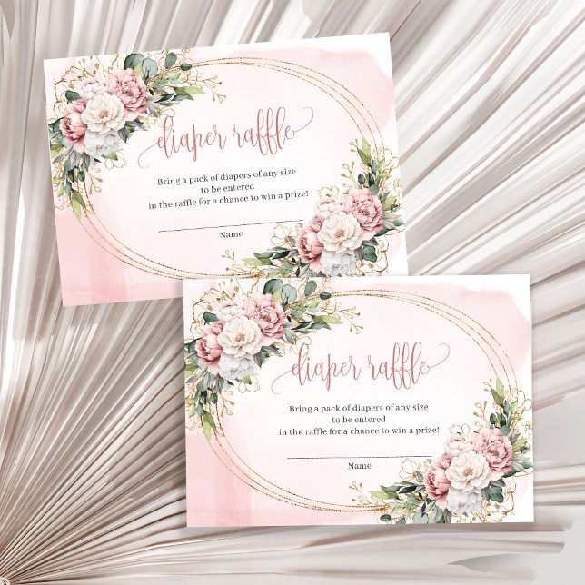 Tarjeta De Recepción Blush Pink Floral Greenery Girl Baby Raffle Insert (Blush Pink Floral Greenery Girl Baby Raffle Insert)