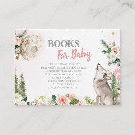 Tarjeta De Recepción Blush Pink Floral Moon Forest Wolf Books for Baby