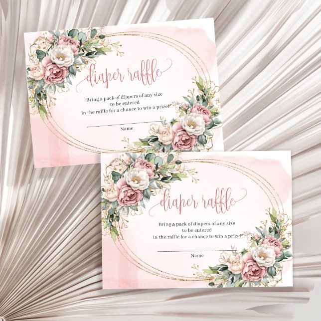 Tarjeta De Recepción Blush Pink Flowers Eucalyptus Baby Shower Raffle  (Blush Pink Flowers Eucalyptus Baby Shower Raffle Slip)