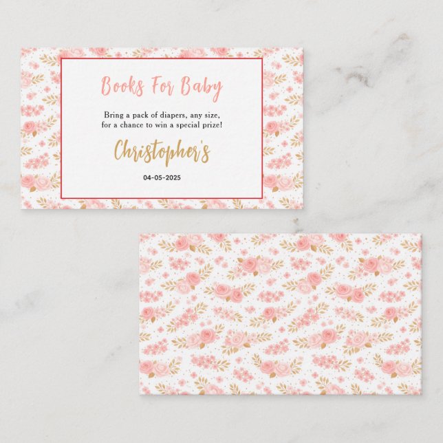 Tarjeta De Recepción Blush Pink & Gold Floral Girl Baby Shower (Anverso / Reverso)