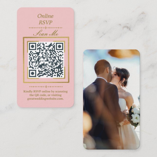 Tarjeta De Recepción Blush Pink | Photo Online RSVP QR Code Wedding  (Anverso / Reverso)
